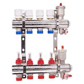 Коллектор с термостатическим клапаном и расходомером 1" на 8 выходов HLV-109596.N.009