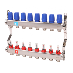 Коллектор из нерж стали в сборе с расходомерами 8 выходов 1"*3/4" MS.508.06